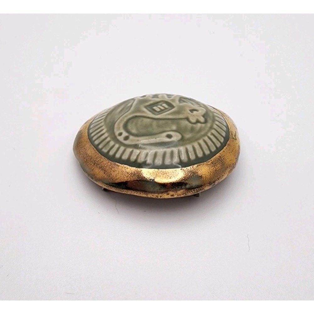 Signed Pozniak Brooch Ceramic Folk Art Figural Animal Motif Pin OOAK Handmade - Picture 8 of 9